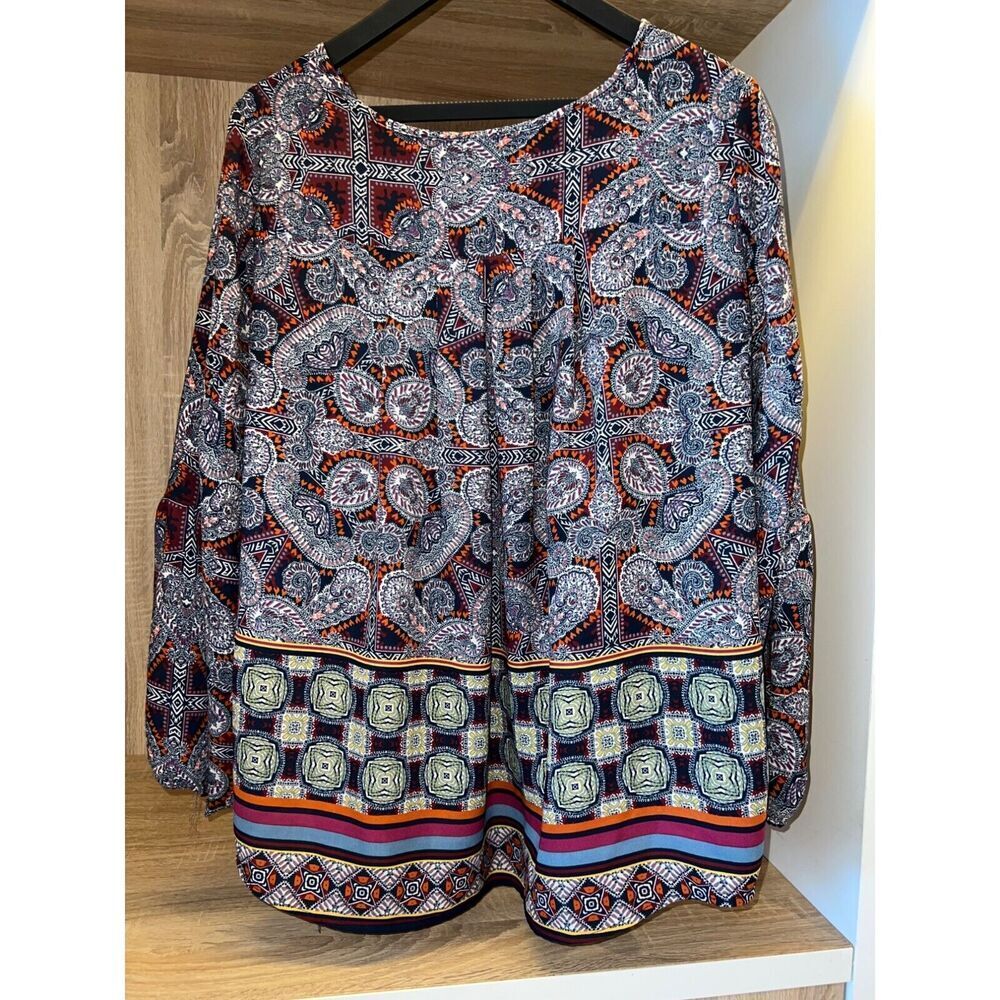 London Times long sleeve tunic blouse top boho paisley Plus Sz 2X pullover shirt - Picture 6 of 6